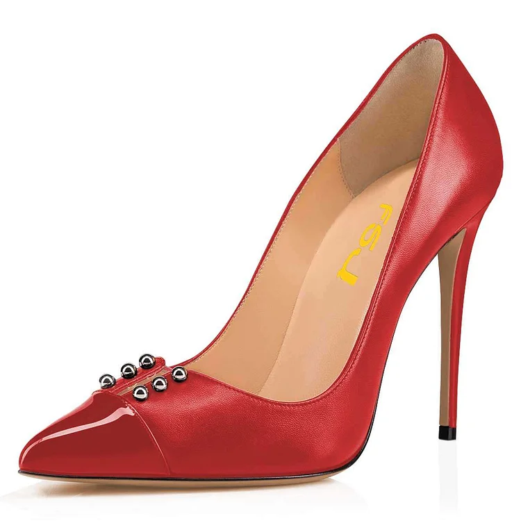 Red Classic Pointy Toe Stiletto Heels Pumps Office Heel |FSJ Shoes