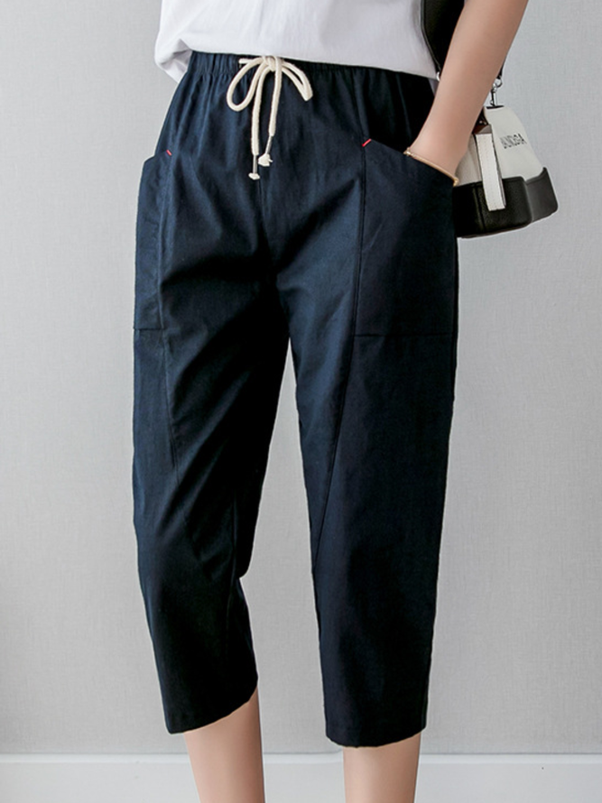 Plus size Solid Cotton Vintage Pants