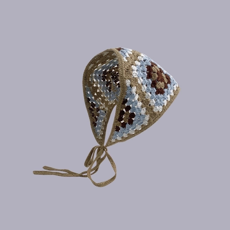 Sweet Handmade Mushroom Strawberry Crocheted Scarf French Triangle Scarf Closed Toe Women’s Net Red Knitted Hair Band Headband