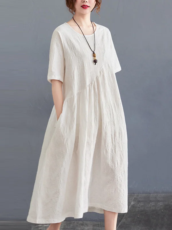Cotton Blend Solid Color Irregularity Dress