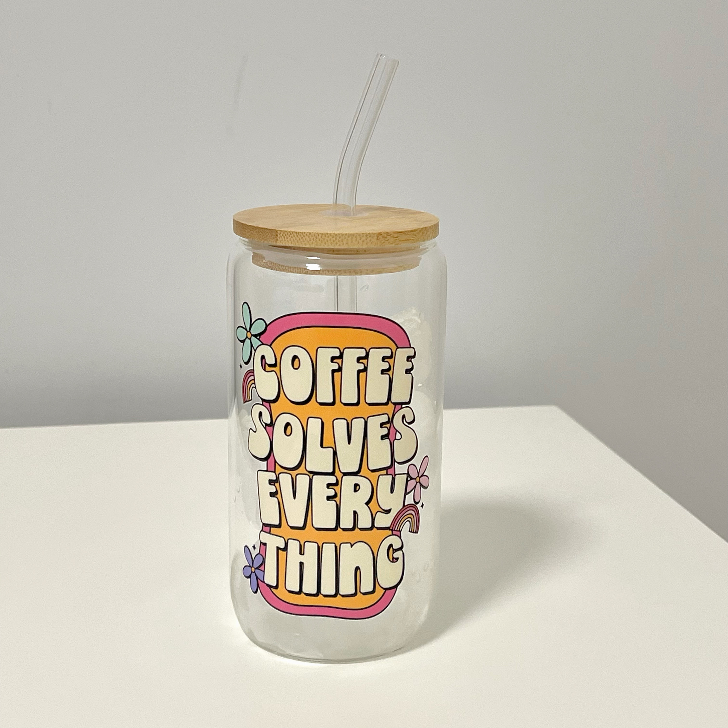Maneifurui™  Coffee Solves Everything   Glass Can