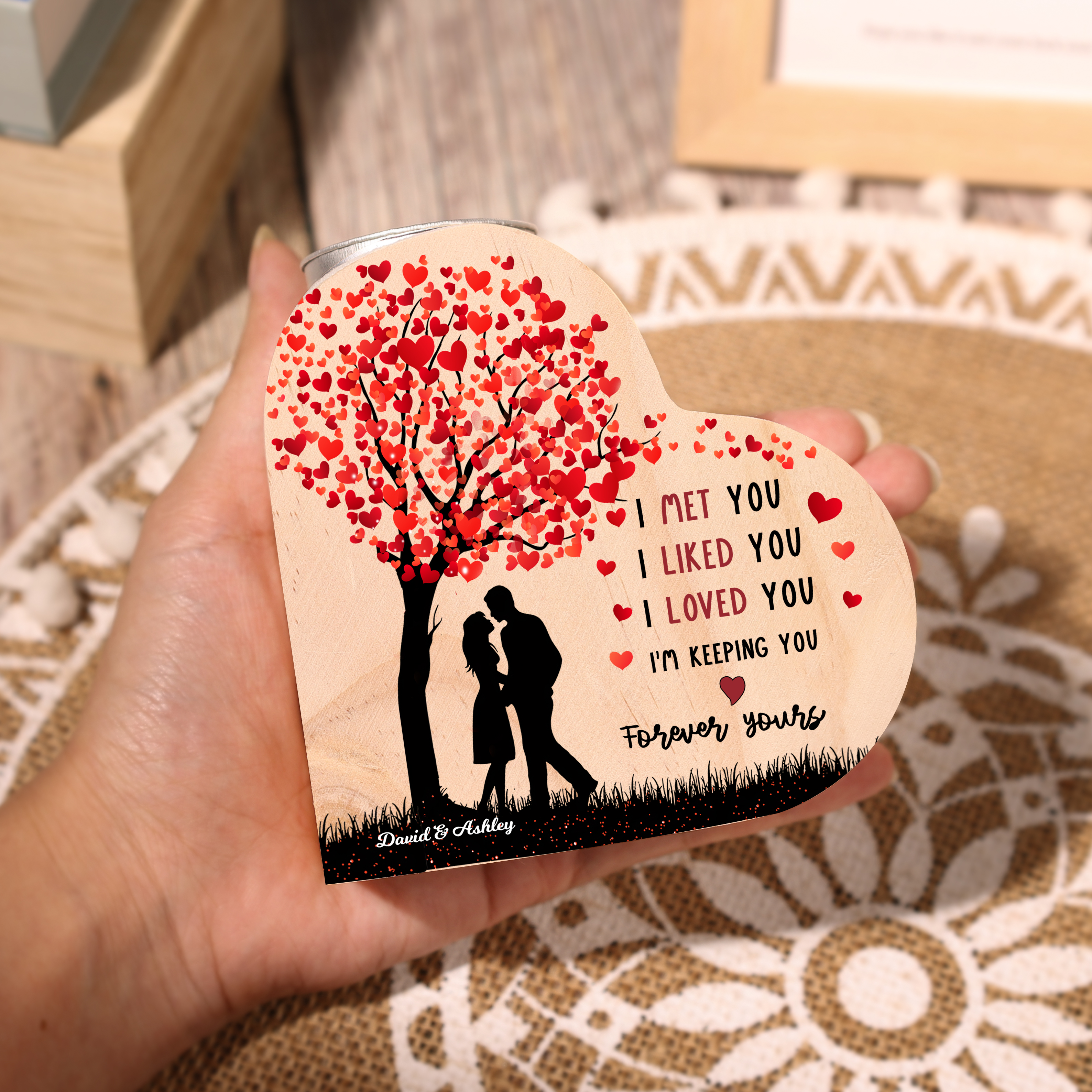 Personalized Couple Candle Holder Custom 2 Names Wooden Candlesticks Heart Valentine's Day Romantic Gifts