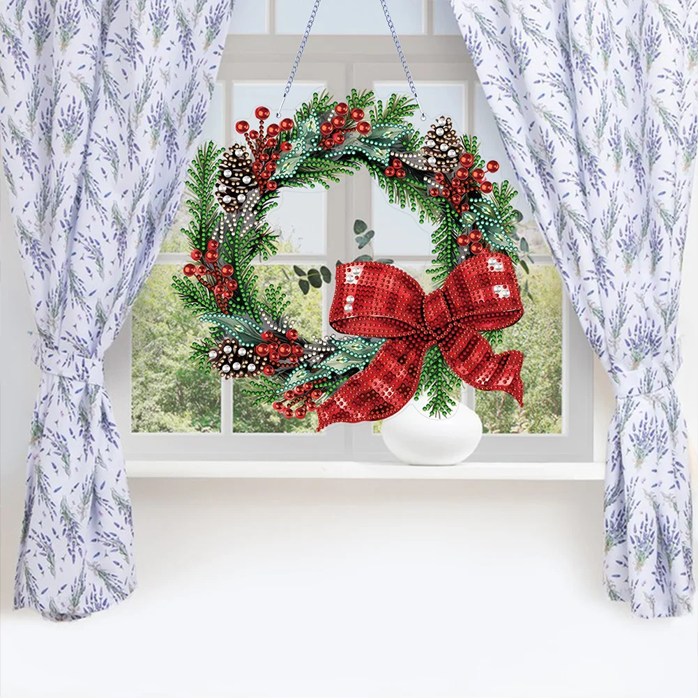 DIY Christmas Flower Wreath Acrylic Special Shaped Diamond Painting Wall Decor Wreath