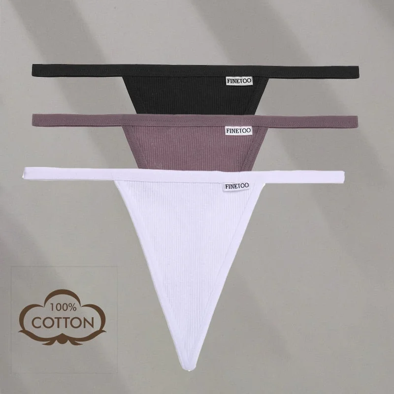FINETOO 3PCS/Set M-XL Sexy G-string Panties Cotton Women's Underwear Girls Female Underpant Pantys Ladies Bikini Thong Lingerie