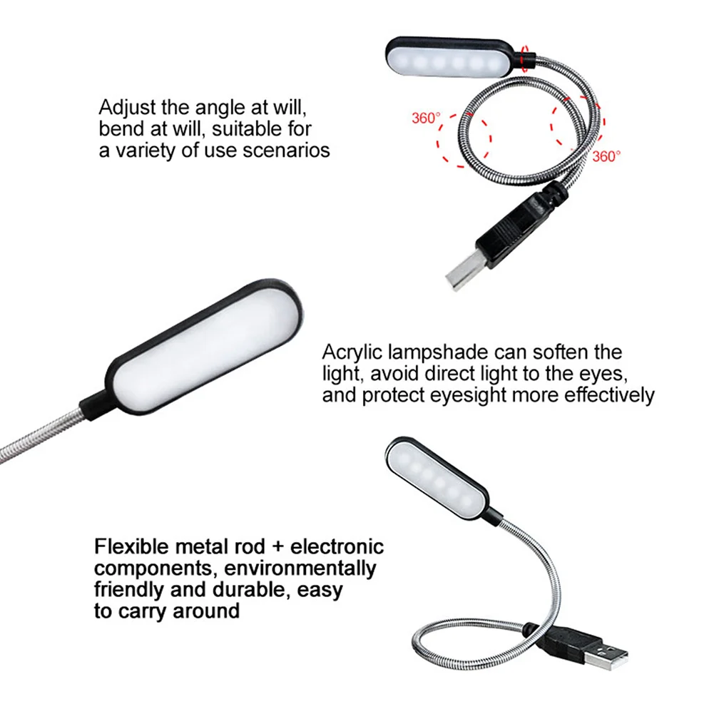 USB LED Desktop Light Portable Study Book Table Lamp Night Light Warm White