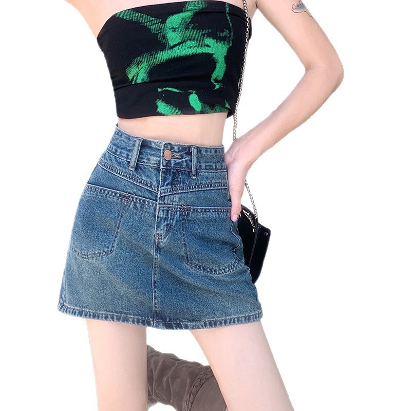 Vintage High-Waisted Denim A-Line Mini Skirt