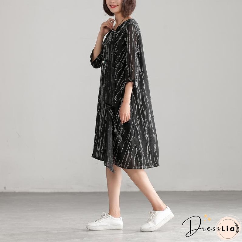 Loose Black Women Round Neck Casual Dress