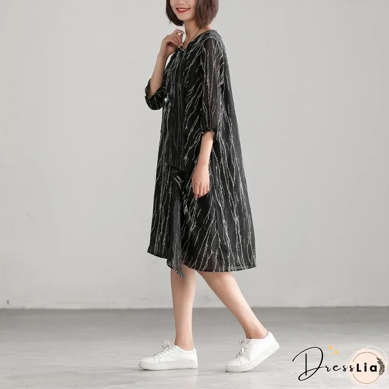 Loose Black Women Round Neck Casual Dress