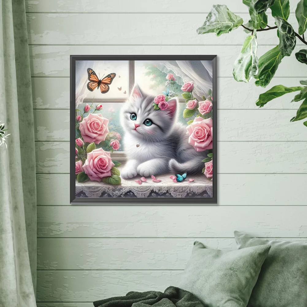 Full Round Diamond Painting 30*30cm - Window Kitten