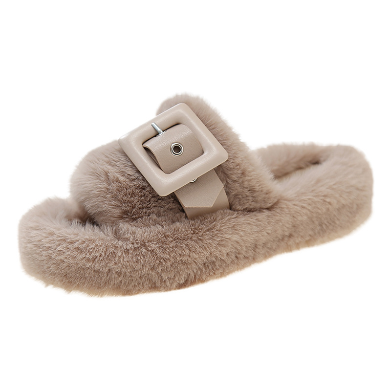 Plus Size Fluffy Slippers for Women - Cozy Faux Fur Outdoor Slides Autumn-Winter Chic Versatile Home Footwear