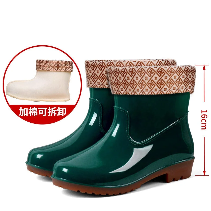 Miaoguan Short Rain Boots Women's  Low-Cut PVC Beef Tendon Platform Solid Color Work Shoes Waterproof Rain Boots Thick Bottom 41