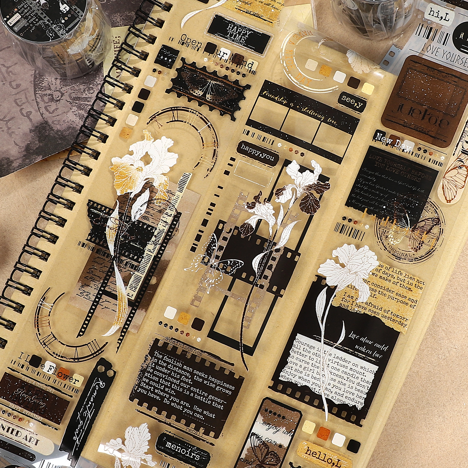 PET 테이프 - 40mm*5m 빈티지 아이리스 및 필름 롤 디자인