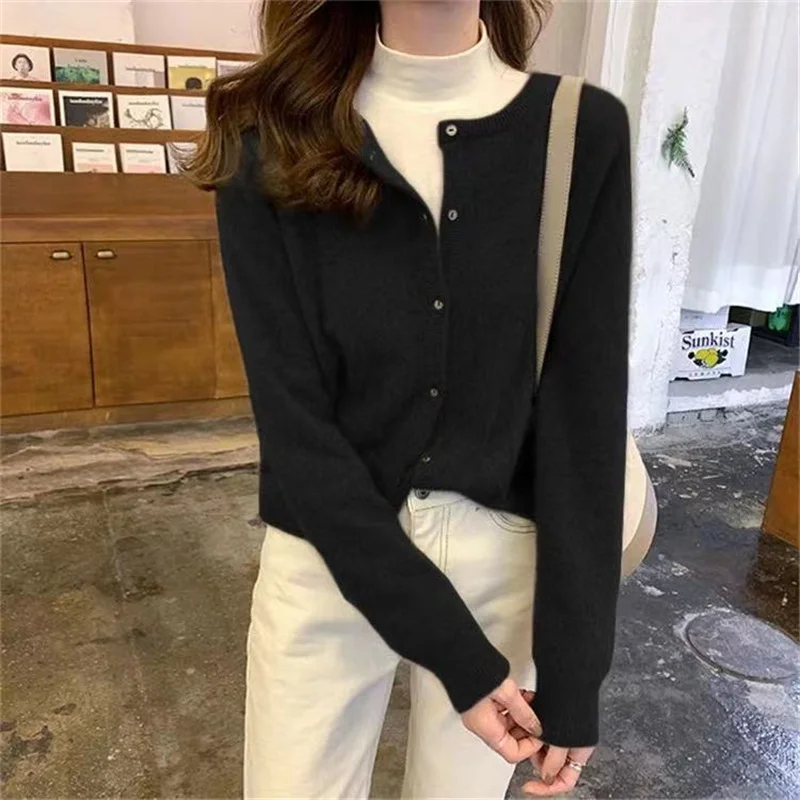 Toloer Toloer And Autumn Round Collar Short Knit Cardigan Candy Color Small Casual Loose Outside Bottom Sweater Coat Female-Outfit Ideas