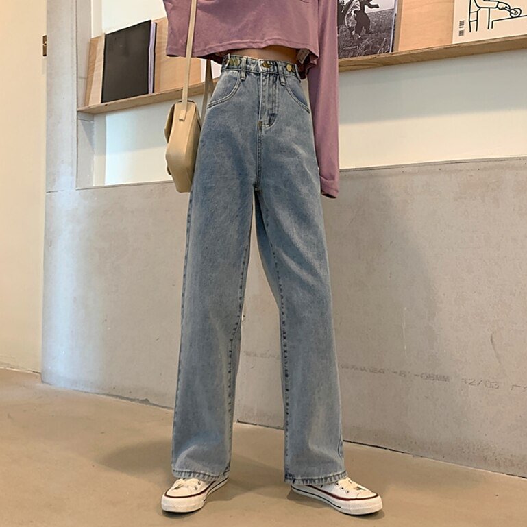 Straight Jeans Women Full-length Korean Style Chic Trendy Retro Teens Ulzzang College Streetwear Spring Autumn Female Plus Size