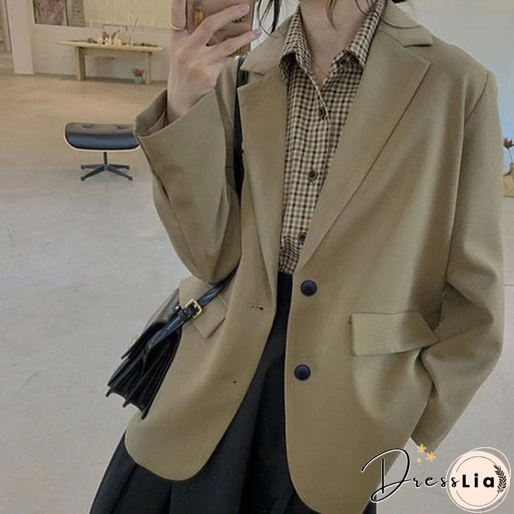 Jackets And Blazers Suit For Women Spring Loose Casual Khaki Black Office Blazer Jacket Female Oversize Women'S Office Suit