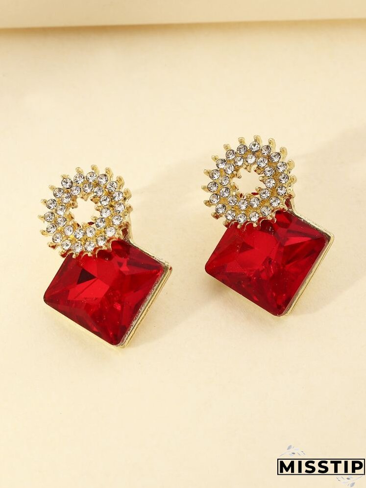Rhinestone Round & Geo Decor Earrings