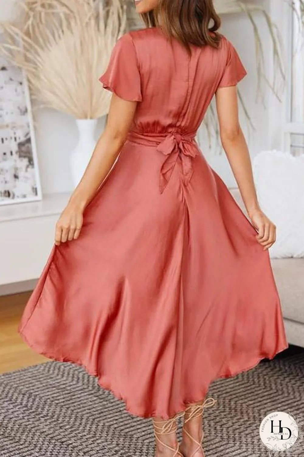 Irregularity Hem Knot Short Sleeve Dress