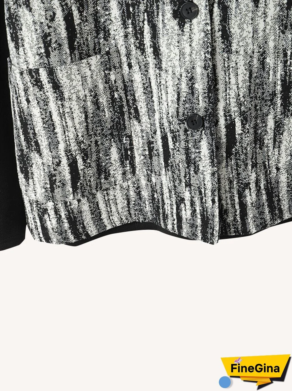 Vintage Print Pocket Button Lapel Long Sleeve Jacket