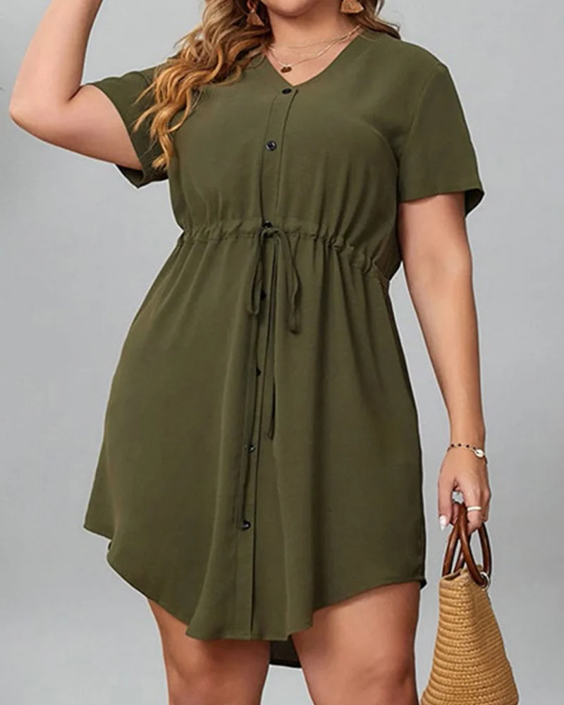 Fashion Drawstring Waist Irregular Hem Dress
