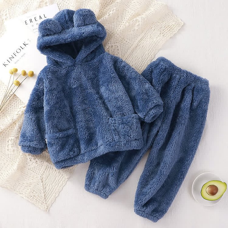 Toddler Solid Color Flannel Warm Pajamas Set
