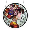 (25cm)DIY Acrylic Jigsaw Puzzle Window Hanging with Hanging Chain DIY Stained Glass Decoration Round Window Puzzle Decor for DIY Craft Project (Stained Glass Floral Lady)