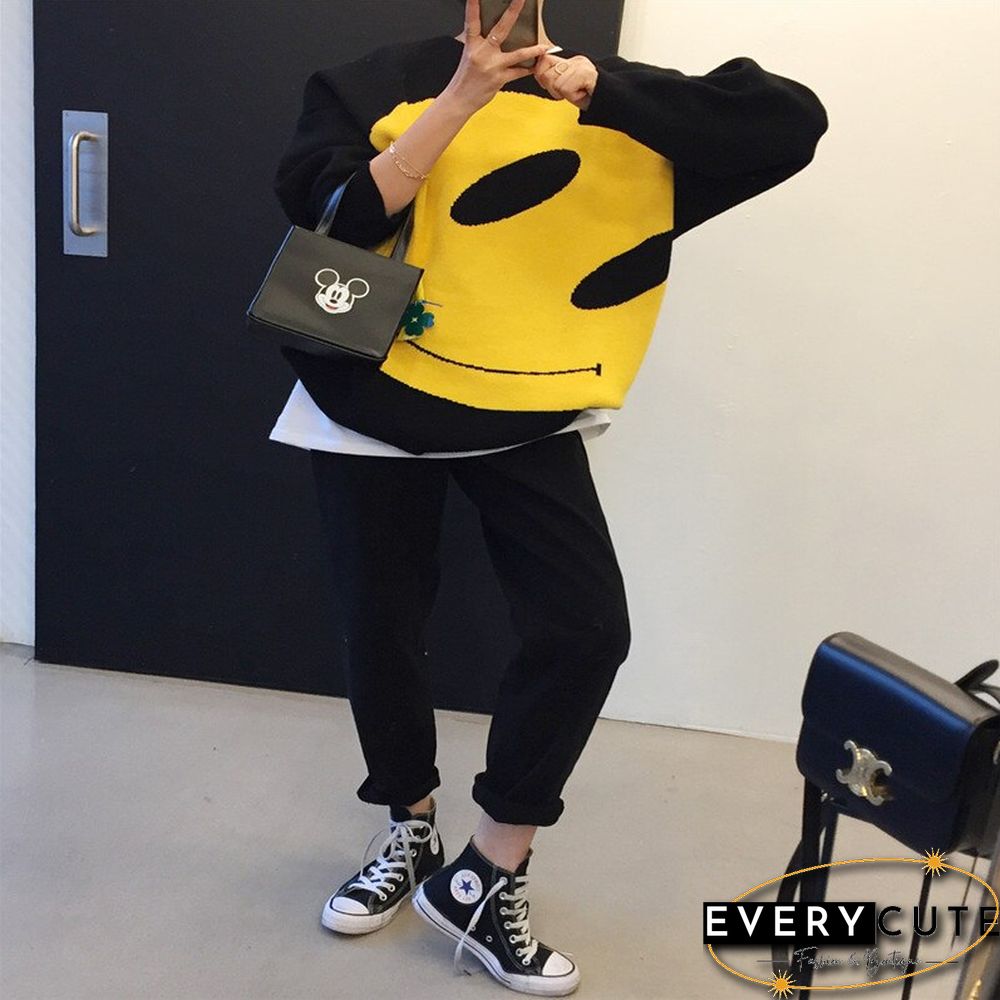 Young Chic Korean Style Patchwork Sweater Winter Thick Loose Oversize Sweater All-Match Sweet Streetwear Knitwear Winter