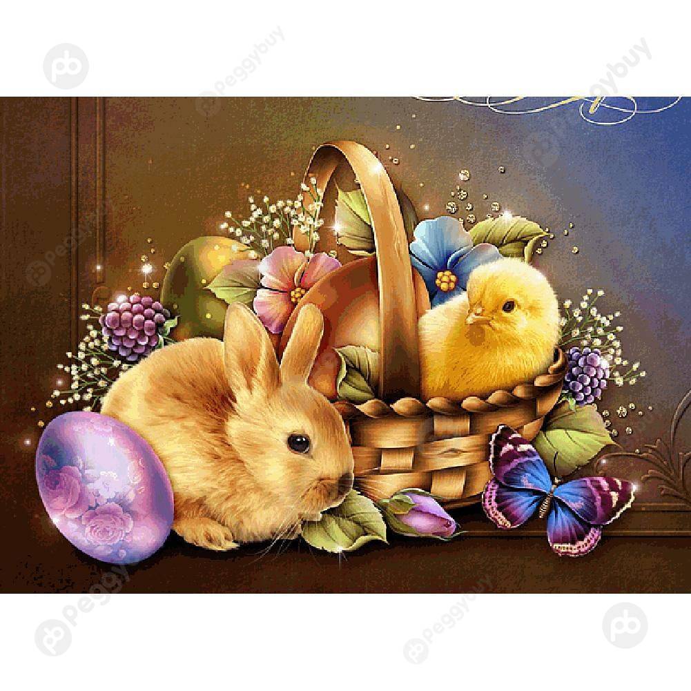

40*30CM Round Drill Diamond Painting-Easter Chick Rabbit, 501 Original