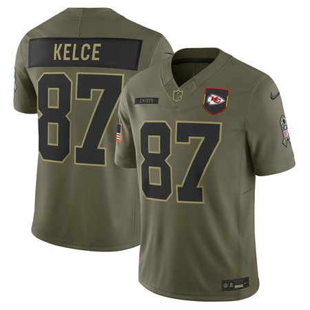 Youth's Kansas City Chiefs #87 Travis Kelce  Olive 2025 Salute to Service Retired Limited Jersey