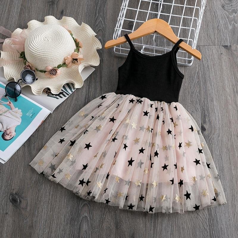 3-8 Years Summer Girls Clothes Kids Dresses For Girls Casual Wear Bling Star Sling Dress Baby Girl Party Children Clothing