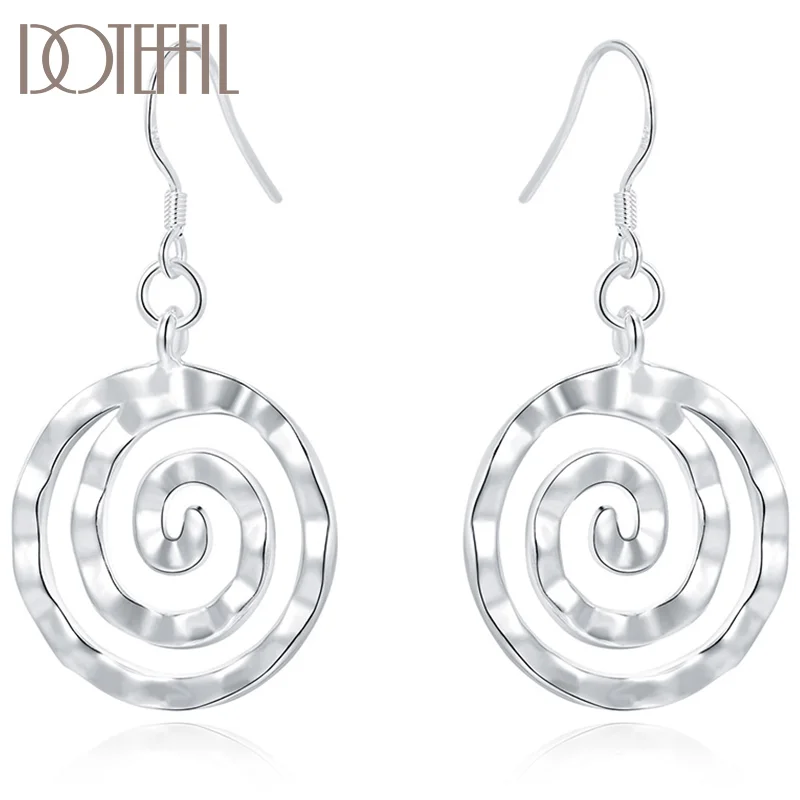 DOTEFFIL 925 Sterling Silver Circle Spiral Earring For Women Jewelry