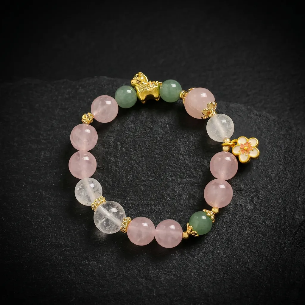 JiStones "Serene Blossom" Natural Rose Quartz Bracelet - 2026 Year of the Horse Edition