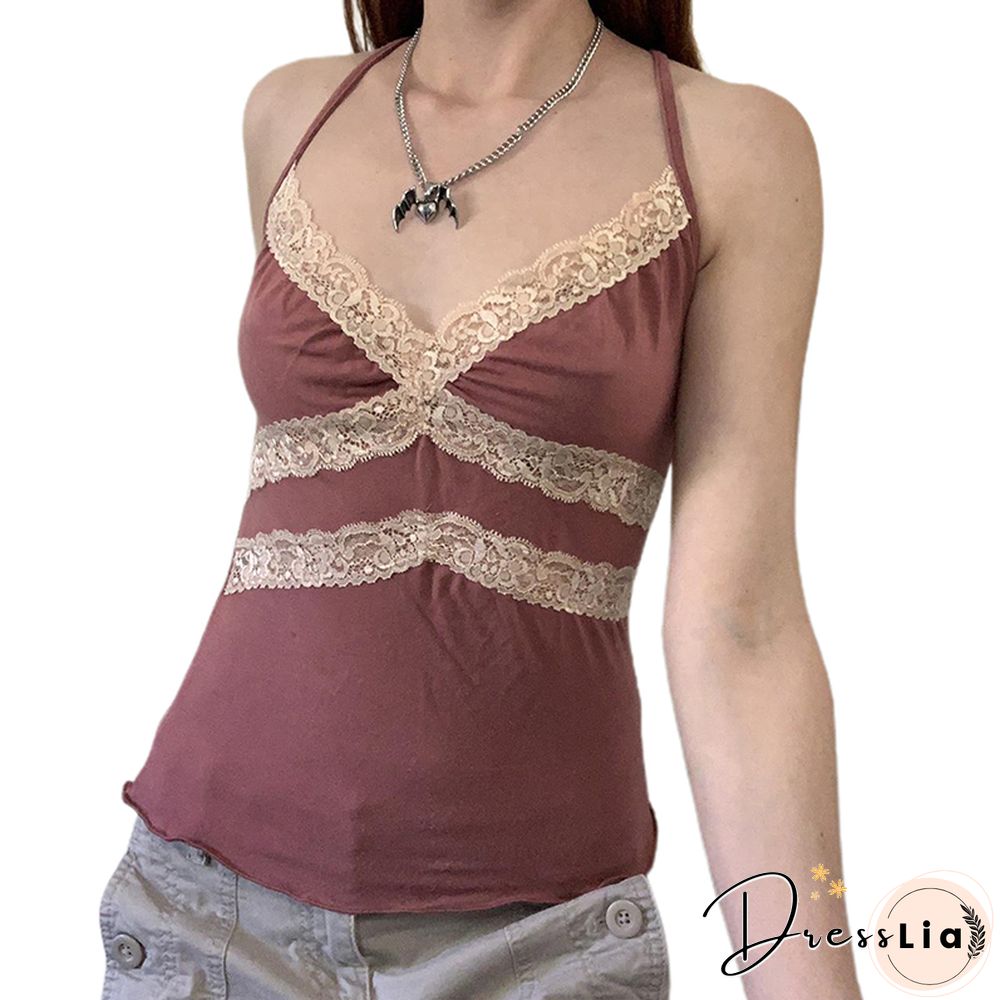 Y2k Aesthetic Sweet Kawaii Tops Vintage Fairycore Lace Patchwork Casual Camisole Frill Casual Women Shirts Tee