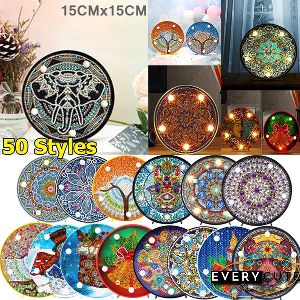 Multi-styles Christmas Halloween Mandala Animal DIY LED Full Drill Special Shaped Diamond Painting Modeling Lamp Table Decor Gift