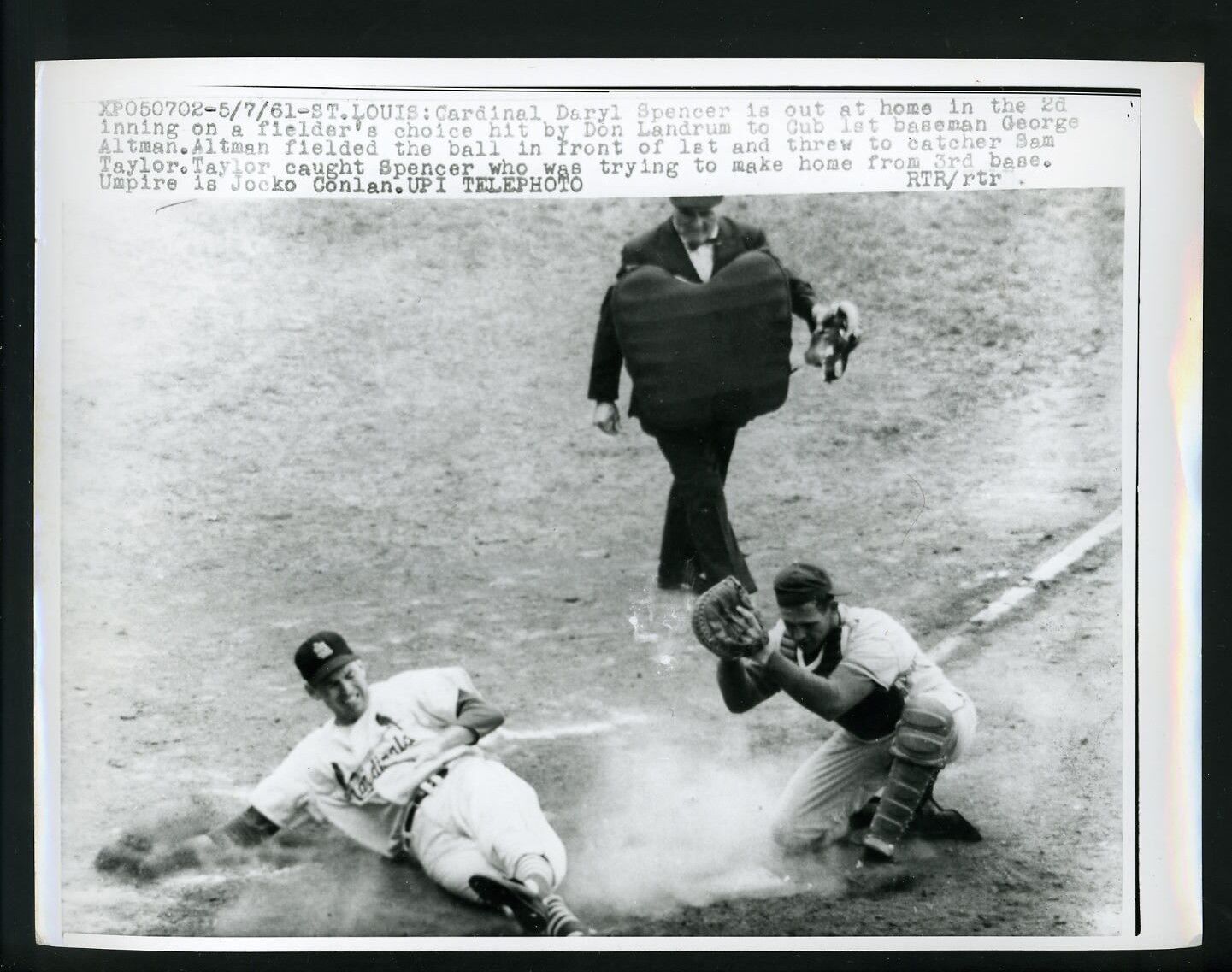 Daryl Spencer Sammy Taylor Jocko Conlan 1961 Press Photo Poster painting Cardinals Chicago Cubs