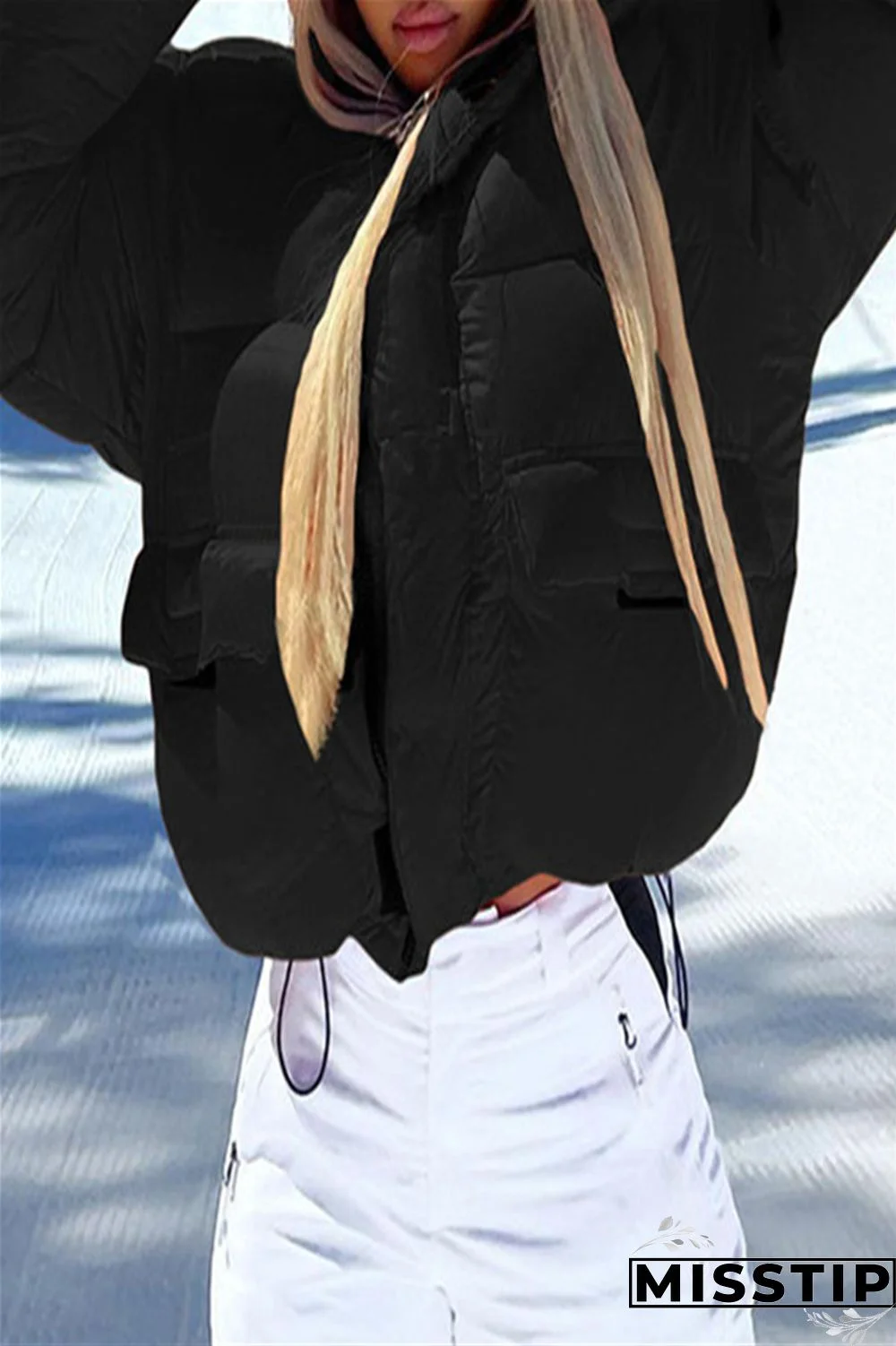 Black Fashion Casual Solid Patchwork Zipper Collar Outerwear