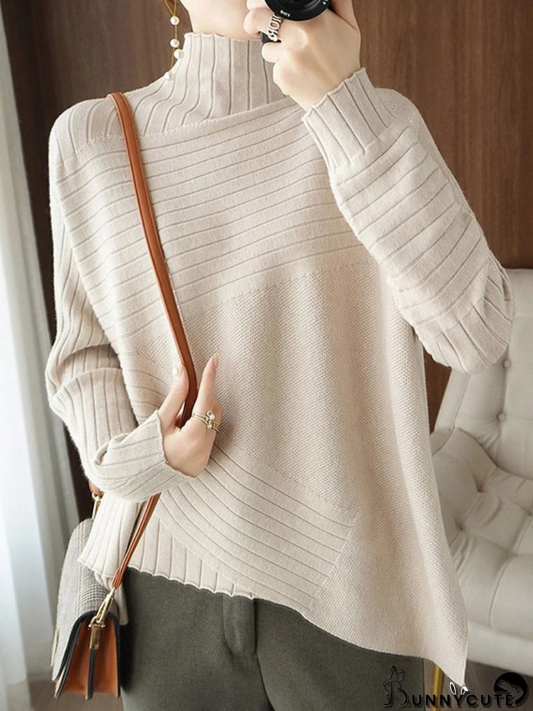 Original Irregular 7 Colors High-Neck Long Sleeves Sweater Top