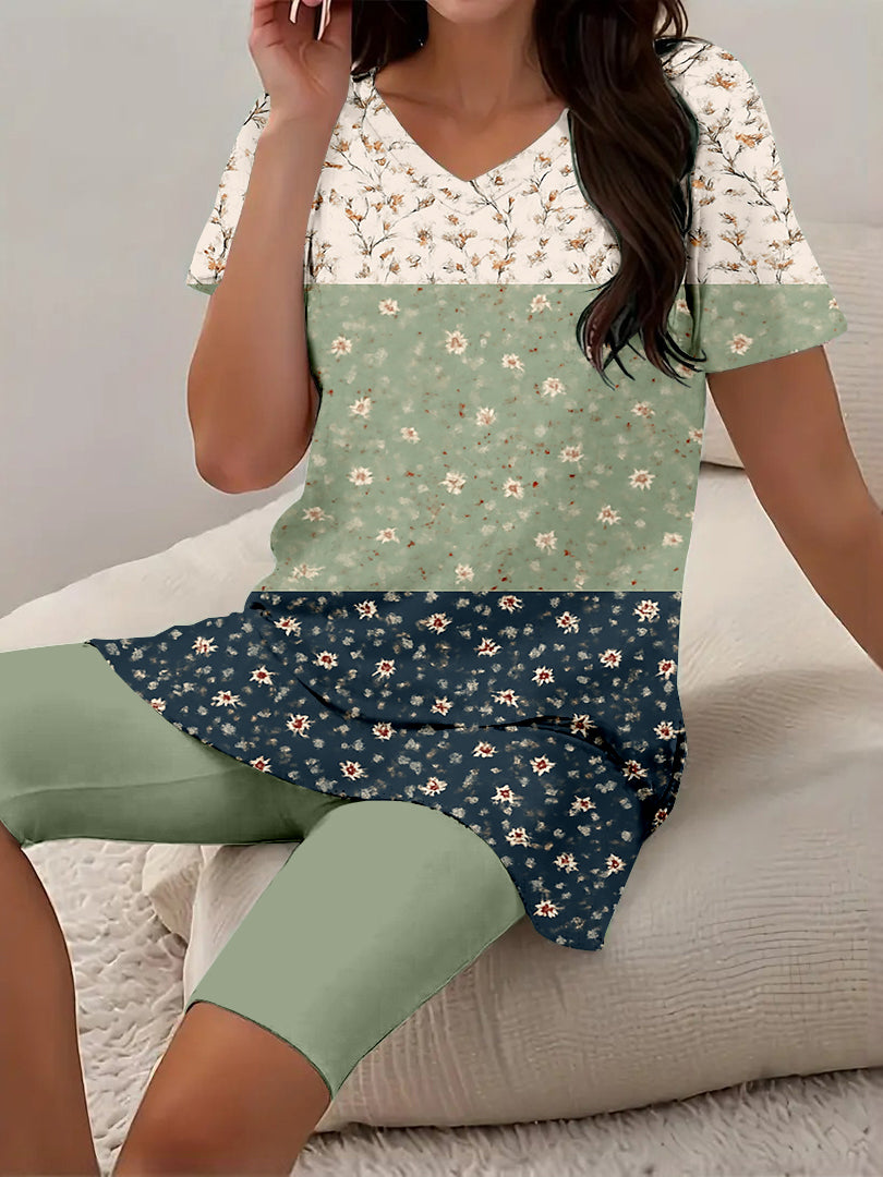 Women Long Sleeve V-neck Graphic Floral Printed Top