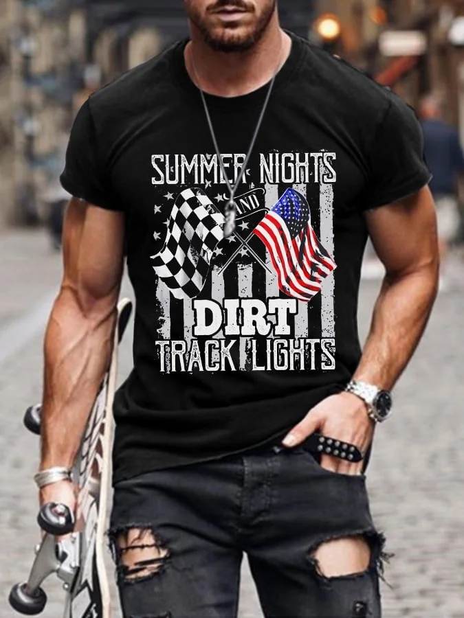 Men's Summer Nights Dirt Track Lights Print Casual T-Shrit socialshop