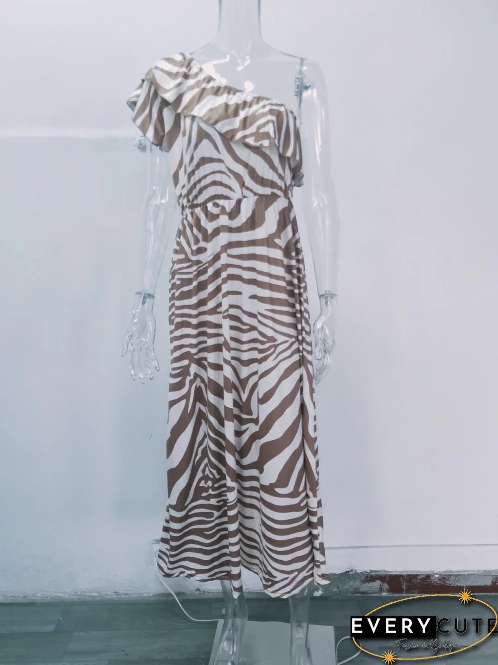 One Shoulder Wrap Waist Maxi Dress