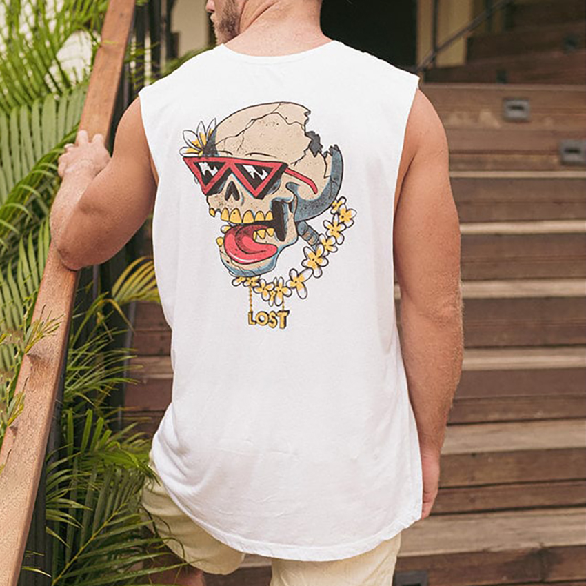 Men's Casual Hawaiian Skull Tank Top