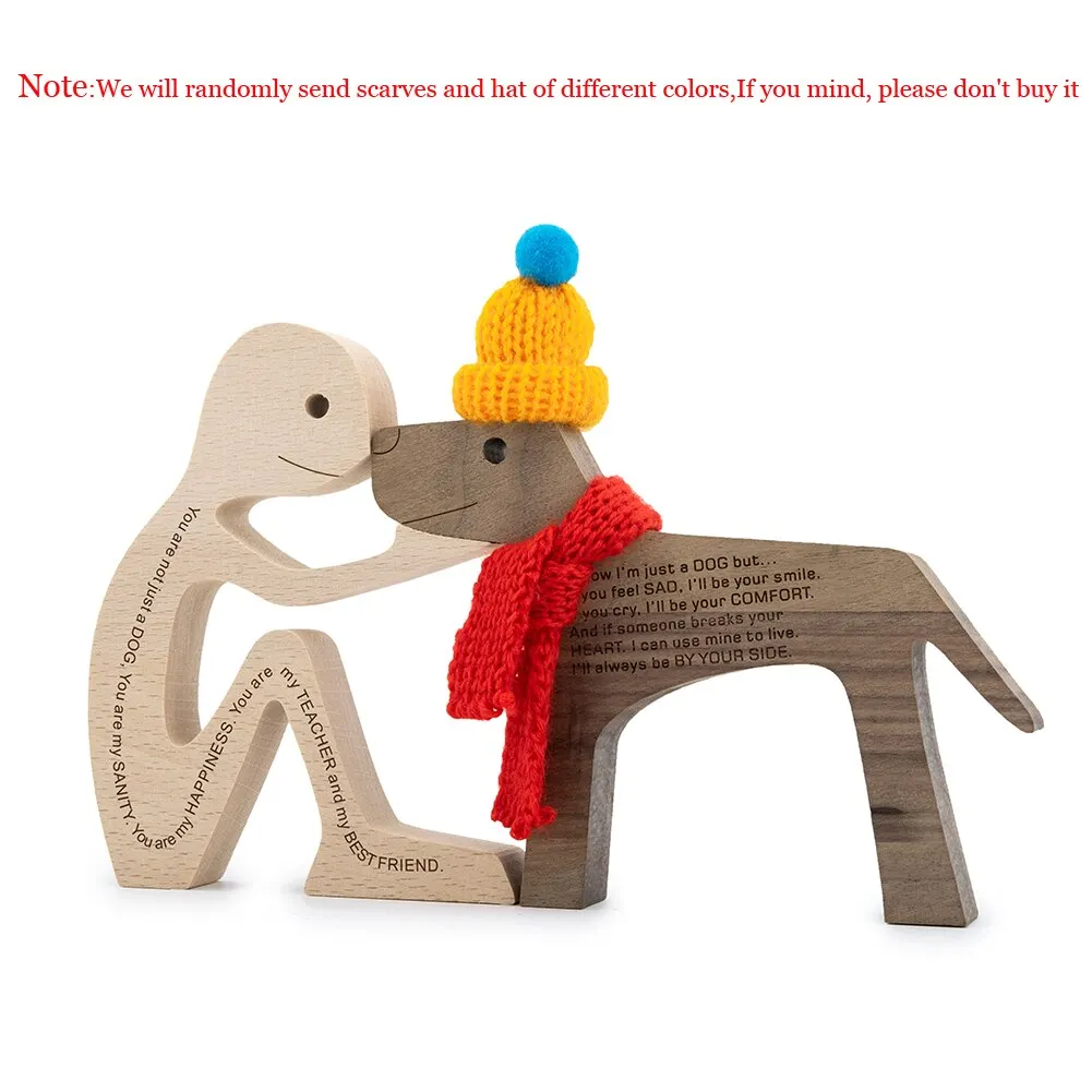 Wooden Dog Decoration Craft Figurine Family Puppy Table Ornament Wood Carving Model Creative Decoration For Lovely Gifts