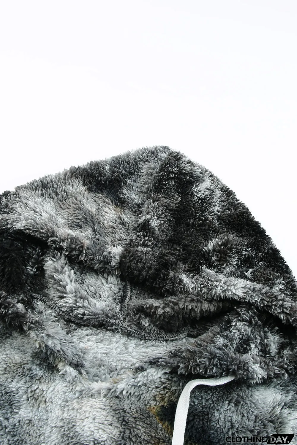 Black V-Neck Tie-Dye Plush Pullover Hoodie
