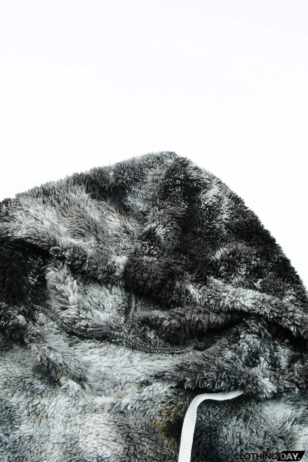 Black V-Neck Tie-Dye Plush Pullover Hoodie