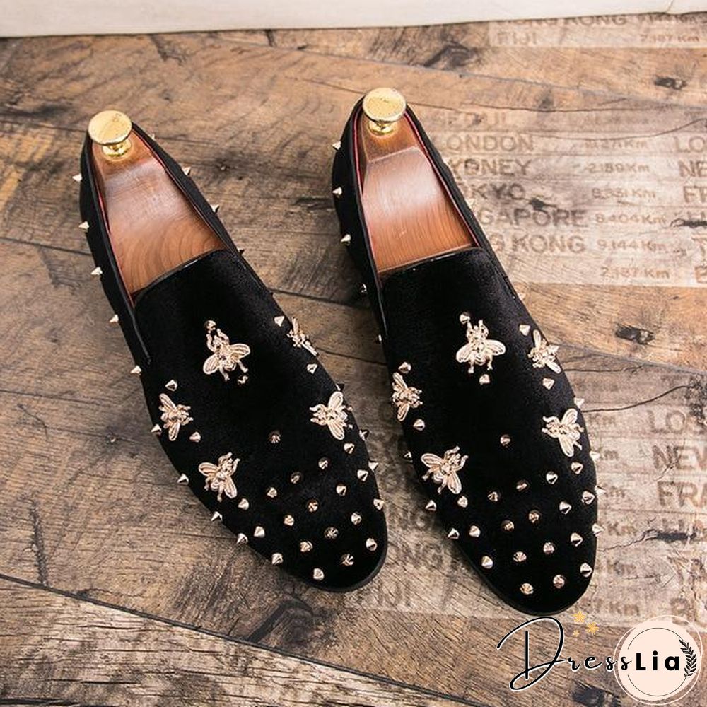 New Fashion Gold Top and Metal Toe Men Velvet Dress shoes italian mens dress shoes Handmade Loafers