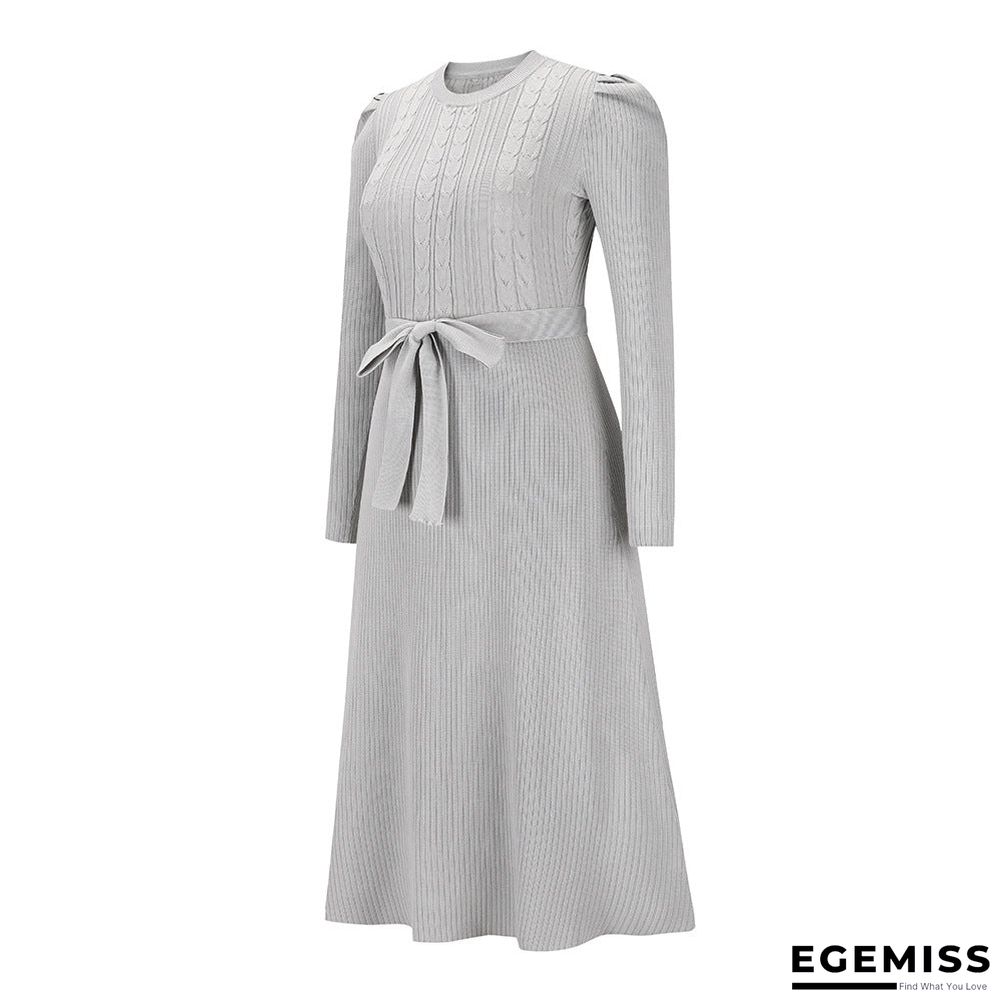 Bubble Long Sleeve Knitted Skirt Medium Long Wool Dress Black Dresses | EGEMISS