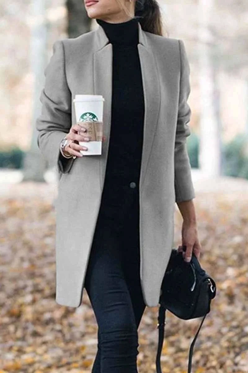 Sale Elegant Fall Outfits Fashion Solid Color Stand-up Collar Coat