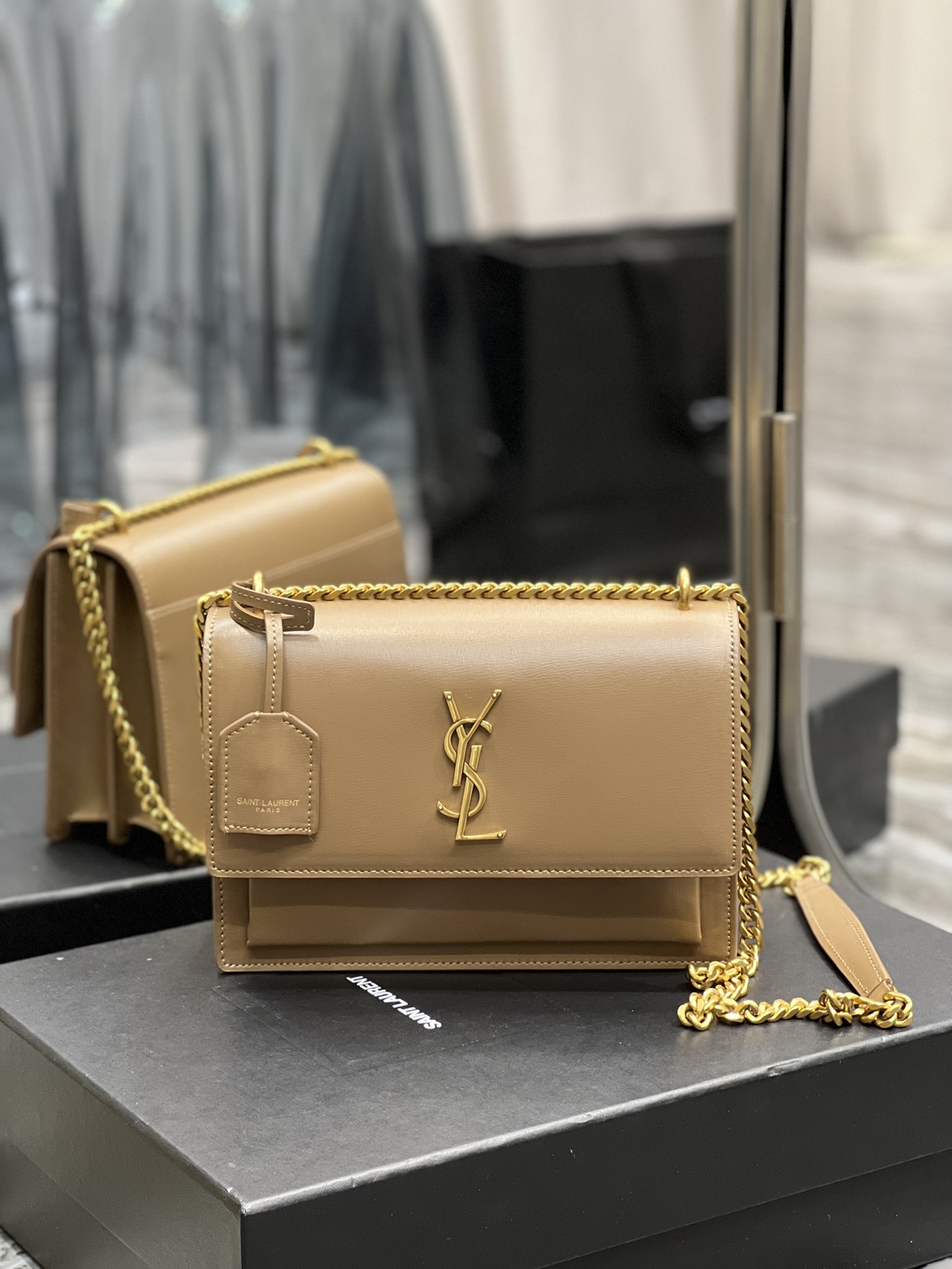 YSL Sunset Bag in Brown Smooth Leather