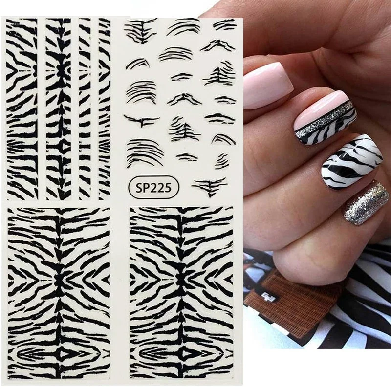 1PC Zebra Serpentine 3D Nail Stickers Fluorescence Green Leopard Prints Sliders Animal Skins Nail Art Decoration For Manicures