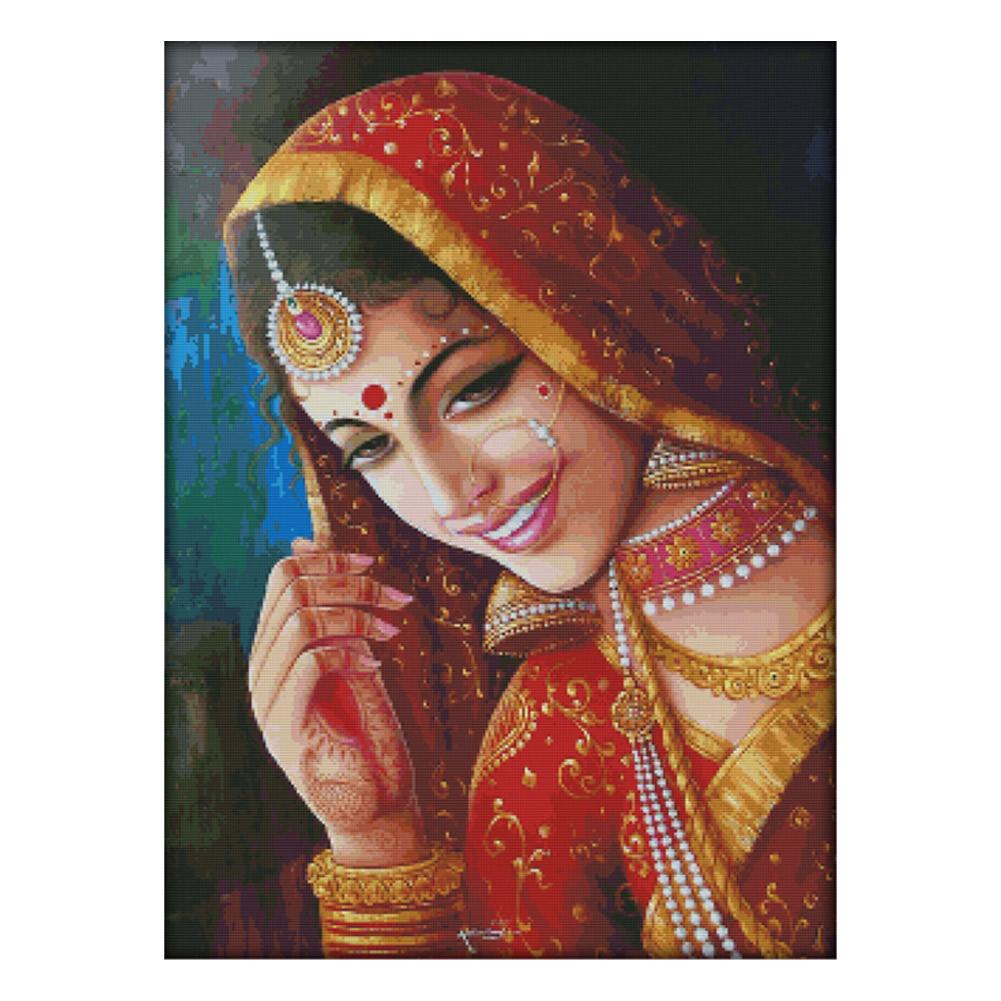 

Indian bride - 14CT Stamped Cross Stitch - 67*52cm, 501 Original
