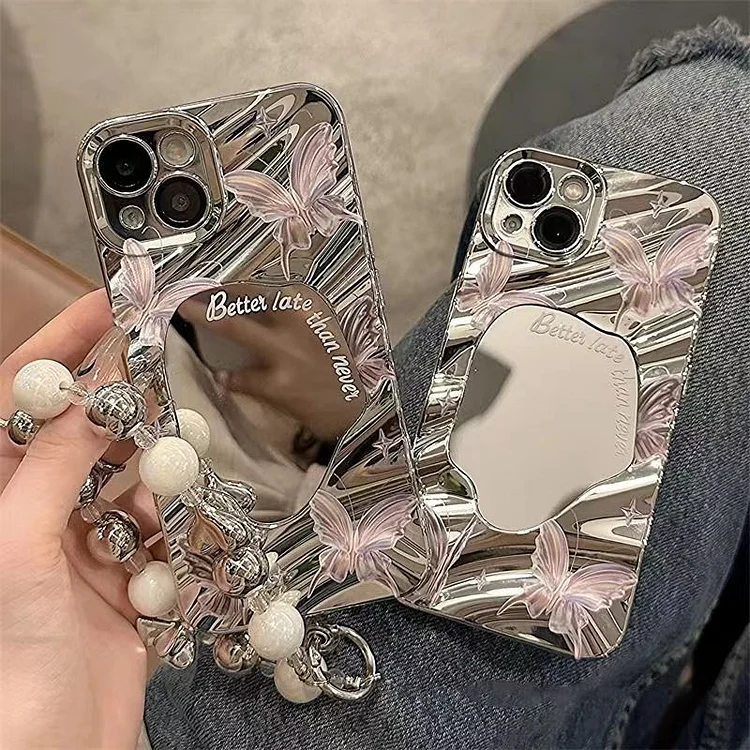 🎀Galwanizowane etui na iPhone'a z lusterkiem w kształcie motyla